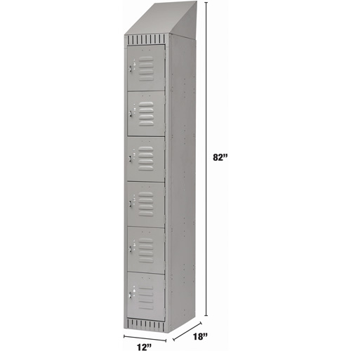 Lockers, 6 -tier, 12" x 18" x 82", Steel, Grey, Knocked Down Auto-Cam