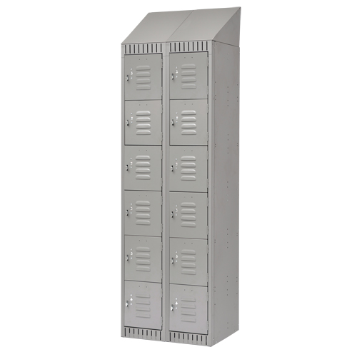 Lockers, 6 -tier, Bank of 2, 24" x 18" x 82", Steel, Grey, Knocked Down Auto-Cam