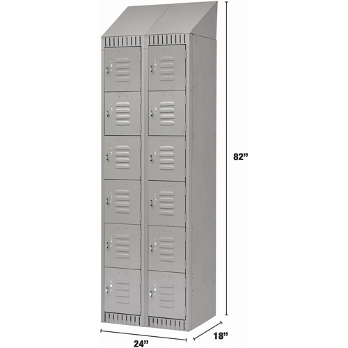 Lockers, 6 -tier, Bank of 2, 24" x 18" x 82", Steel, Grey, Knocked Down Auto-Cam