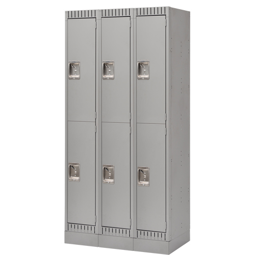 Lockers, 2 -tier, Bank of 3, 36" x 18" x 76", Steel, Grey, Knocked Down Auto-Cam