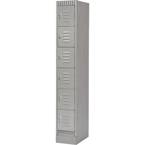Lockers, 6 -tier, 12" x 18" x 76", Steel, Grey, Knocked Down Auto-Cam