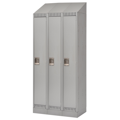 Assembled Lockers, Bank of 3, 36" x 18" x 72", Steel, Grey, Rivet (Assembled) Auto-Cam