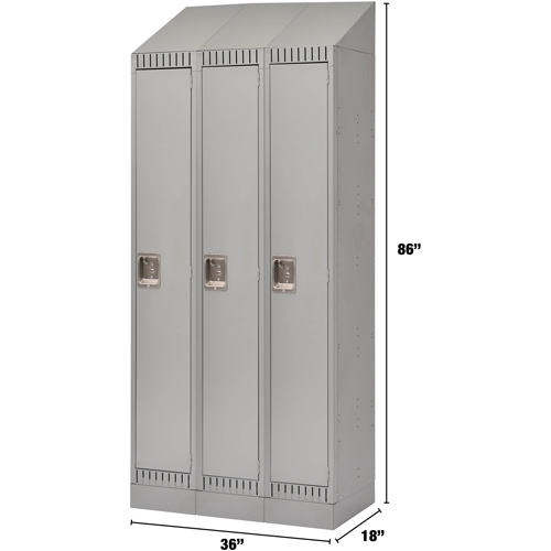 Lockers, Bank of 3, 36" x 18" x 86", Steel, Grey, Knocked Down Auto-Cam