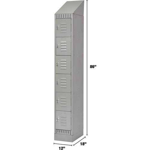 Lockers, 6 -tier, 12" x 18" x 86", Steel, Grey, Knocked Down Auto-Cam