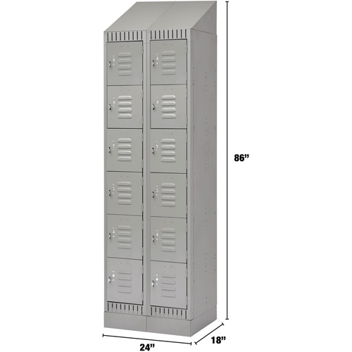 Lockers, 6 -tier, Bank of 2, 24" x 18" x 86", Steel, Grey, Knocked Down Auto-Cam