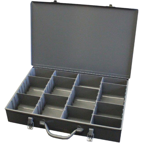 Boîtes en acier &agrave; compartiments &agrave; fond courb&eacute;, 17,875" la x 12" p x 3" h, 13 compartiments Auto-Cam