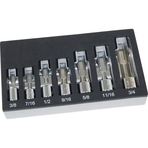 SAE Flare Nut Socket Set with Foam Tray, 7 Pieces, 3/8" Drive Size Auto-Cam
