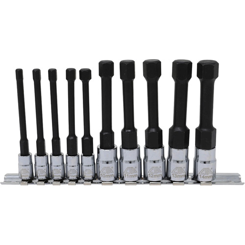 Metric Hex Socket Bit Set with Reduced Shank, 10 Pieces, 1/4"/3/8" Drive Size Auto-Cam