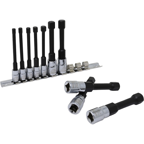 Metric Hex Socket Bit Set with Reduced Shank, 10 Pieces, 1/4"/3/8" Drive Size Auto-Cam