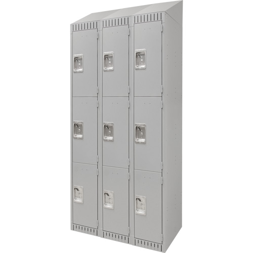 Lockers, 3 -tier, Bank of 3, 36" x 18" x 82", Steel, Grey, Knocked Down Auto-Cam
