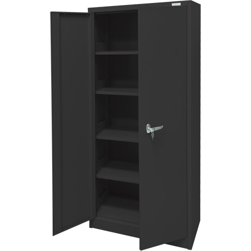 Storage Cabinet, Steel, 4 Shelves, 66" H x 30" W x 15" D, Black Auto-Cam