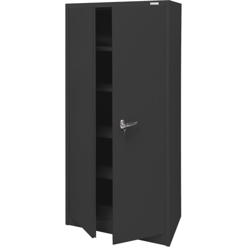 Storage Cabinet, Steel, 4 Shelves, 66" H x 30" W x 15" D, Black Auto-Cam
