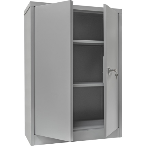 Counter-High Storage Cabinet, Steel, 2 Shelves, 42" H x 30" W x 15" D, Grey Auto-Cam