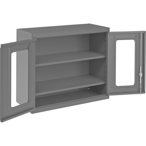 Armoire de rangement murale avec portes transparentes, 26-15/16" h x 29-7/8" la x 13-11/16" p, 2 tablettes, Acier, Gris Auto-Cam