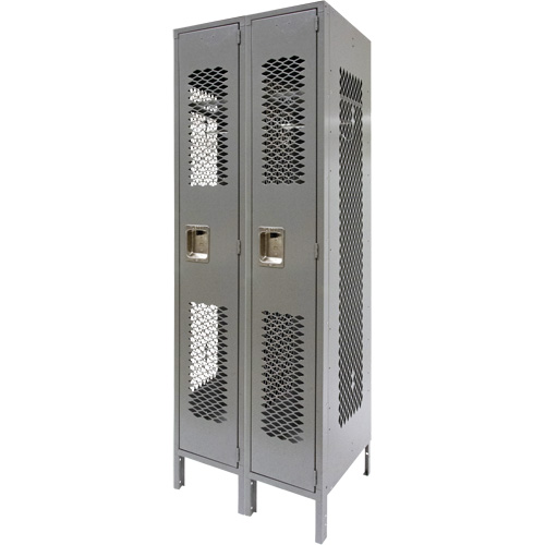 Vented Lockers, Bank of 2, 24" x 18" x 78", Steel, Grey, Knocked Down, Perforated Auto-Cam