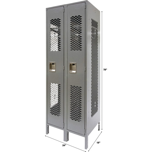 Vented Lockers, Bank of 2, 24" x 18" x 78", Steel, Grey, Knocked Down, Perforated Auto-Cam