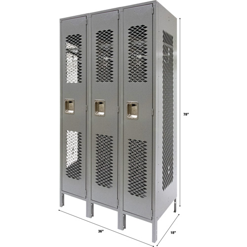 Casiers ventil&eacute;s, Bloc de 3, 36" x 18" x 78", Acier, Gris, D&eacute;mont&eacute;, Perfor&eacute; Auto-Cam