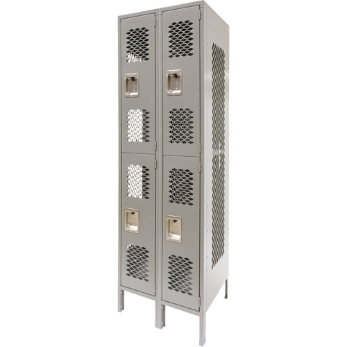 Vented Lockers, 2 -tier, Bank of 2, 24" x 18" x 78", Steel, Grey, Knocked Down, Perforated Auto-Cam
