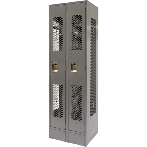 Vented Lockers, Bank of 2, 24" x 18" x 78", Steel, Grey, Knocked Down, Perforated Auto-Cam