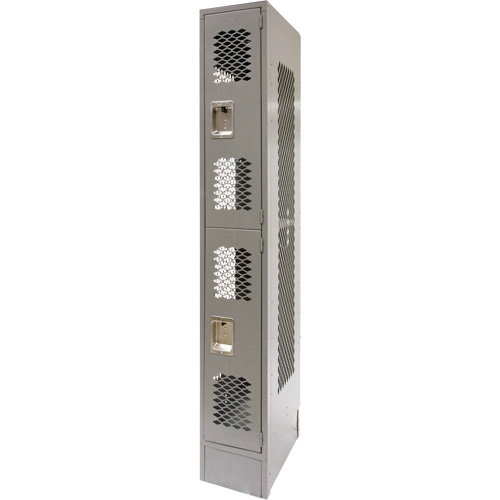 Vented Lockers, 2 -tier, 12" x 18" x 78", Steel, Grey, Knocked Down, Perforated Auto-Cam