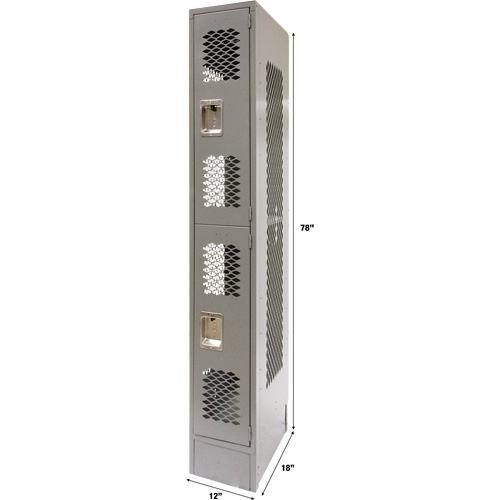 Vented Lockers, 2 -tier, 12" x 18" x 78", Steel, Grey, Knocked Down, Perforated Auto-Cam