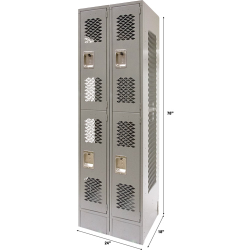 Casiers ventil&eacute;s, 2 niveaux, Bloc de 2, 24" x 18" x 78", Acier, Gris, D&eacute;mont&eacute;, Perfor&eacute; Auto-Cam