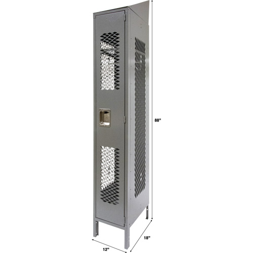 Vented Lockers, 12" x 18" x 88", Steel, Grey, Knocked Down, Perforated Auto-Cam