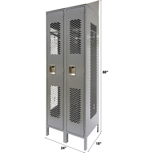 Vented Lockers, Bank of 2, 24" x 18" x 88", Steel, Grey, Knocked Down, Perforated Auto-Cam