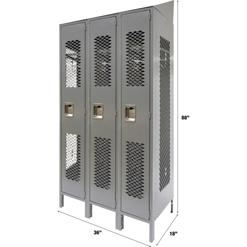 Casiers ventil&eacute;s, Bloc de 3, 36" x 18" x 88", Acier, Gris, D&eacute;mont&eacute;, Perfor&eacute; Auto-Cam