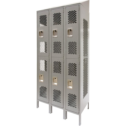 Casiers ventil&eacute;s, 2 niveaux, Bloc de 3, 36" x 18" x 88", Acier, Gris, D&eacute;mont&eacute;, Perfor&eacute; Auto-Cam