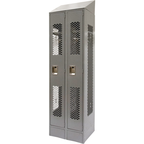 Vented Lockers, Bank of 2, 24" x 18" x 88", Steel, Grey, Knocked Down, Perforated Auto-Cam