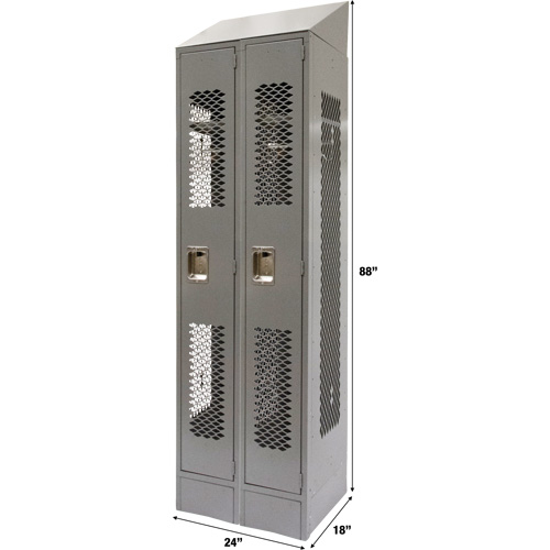 Vented Lockers, Bank of 2, 24" x 18" x 88", Steel, Grey, Knocked Down, Perforated Auto-Cam