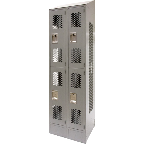 Vented Lockers, 2 -tier, Bank of 2, 24" x 18" x 88", Steel, Grey, Knocked Down, Perforated Auto-Cam