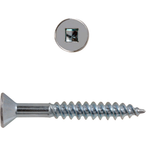 Flat Head Square Drive Wood Screws, #8 x 2-1/2" L, Zinc Plated Auto-Cam