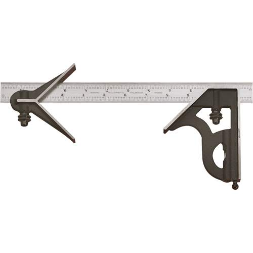 Combination Squares with Square Head & Centre Head - No. 11HC Series with Cast Iron Heads, 12" L, 1/100" Graduations, Steel, Satin Auto-Cam
