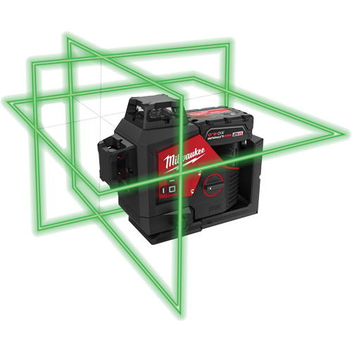 Ensemble de laser vert 360 degr&eacute;s &agrave; trois plans M12, 125' (38,1 m), 530 N.m Auto-Cam