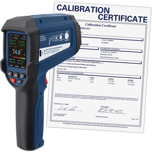 Professional Infrared Thermometer with Integrated Type K Thermocouple & Calibration Certificate, -58 - 3362°F (-50 - 1850°C), 55:1, Adjustable Emmissivity Auto-Cam