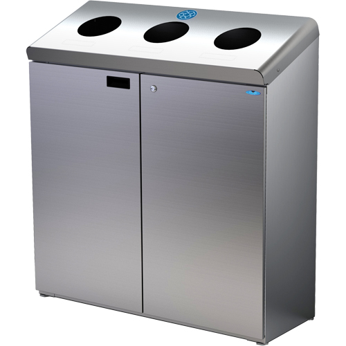 Floor Standing Recycling Station, Bulk, Stainless Steel, 42 gal. Auto-Cam