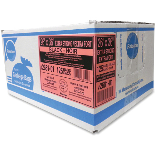 Industrial Garbage Bags, X-Strong, 36" W x 26" L, 1.17 mils, Black Auto-Cam