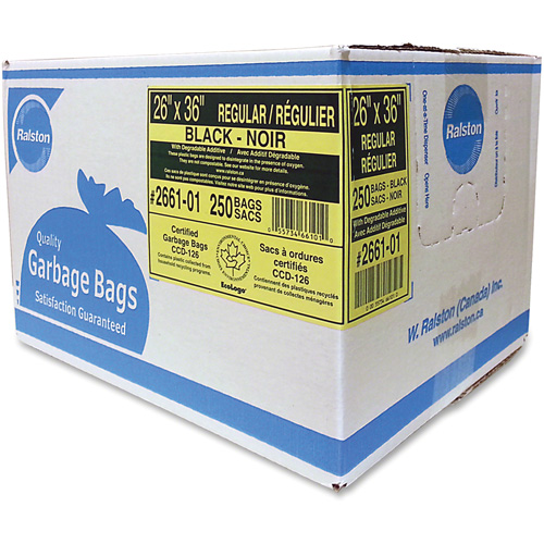 Industrial Garbage Bags, Regular, 36" W x 26" L, 0.65 mils, Black Auto-Cam