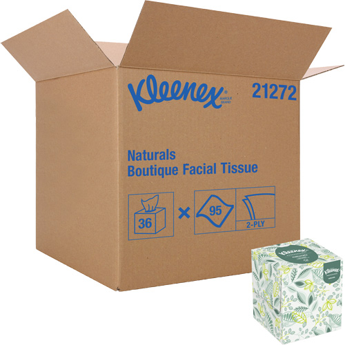 Kleenex&reg; Naturals Boutique* Facial Tissue, 2 Ply, 7.8" L x 8.3" W, 95 Sheets/Box Auto-Cam