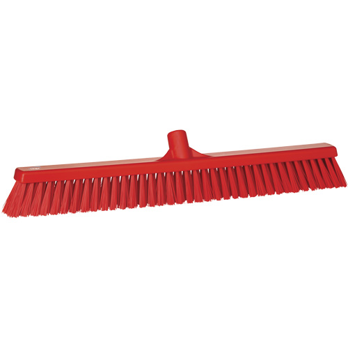 Combo Bristle Push Broom, Coarse/Fine Bristles, 24-1/2", Polyester, Red Auto-Cam