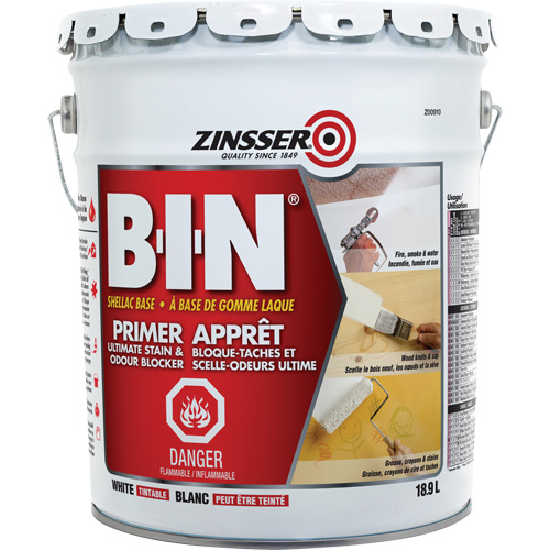 Appr&ecirc;t-scellant &agrave; base de gomme-laque B-I-N, 18,9 L, Seau, Blanc teintable Auto-Cam