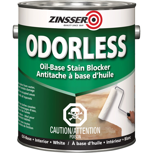 Odourless Oil-Base Stain Blocking Primer, White, Very Flat, 3.78 L, Gallon Auto-Cam