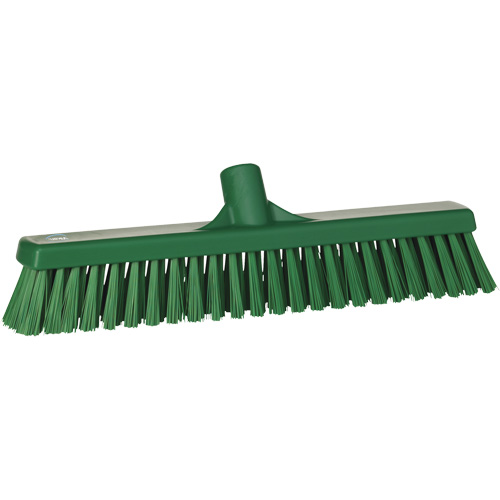 Combo Bristle Push Broom Head, Coarse/Fine Bristles, 16-1/2", Polyester, Green Auto-Cam