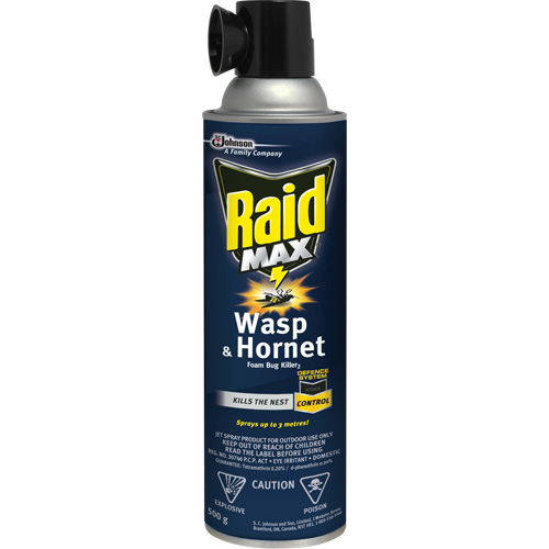 Raid&reg; Max&reg; Wasp & Hornet Foam Bug Killer, 500 g, Aerosol Can, Solvent Base Auto-Cam