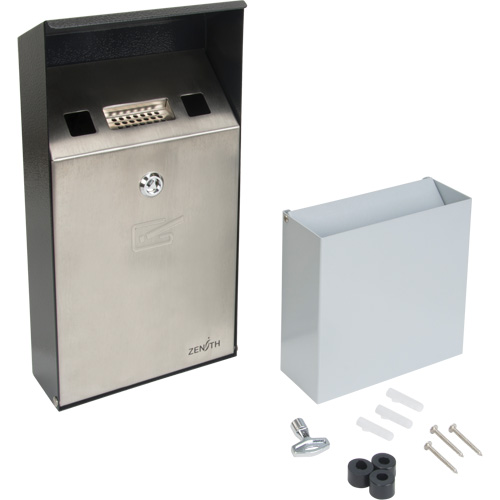 Cendrier, Montage mural, Acier inoxydable, Capacit&eacute; 1 Litre, Hauteur 11-4/5" Auto-Cam