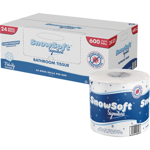 Snow Soft Premium Toilet Paper, 2 Ply, 600 Sheets/Roll, 145' Length, White Auto-Cam