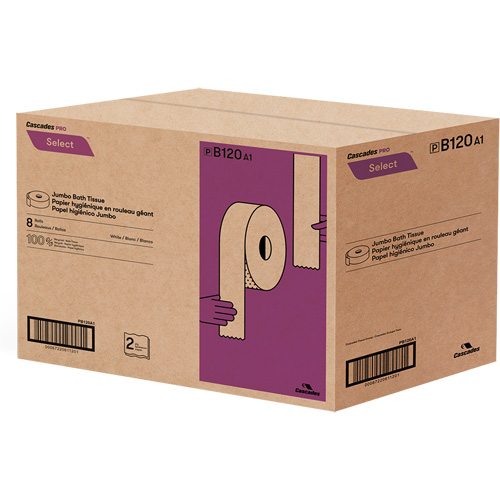Pro Select&reg; Toilet Paper, Jumbo Roll, 2 Ply, 900' Length, White Auto-Cam