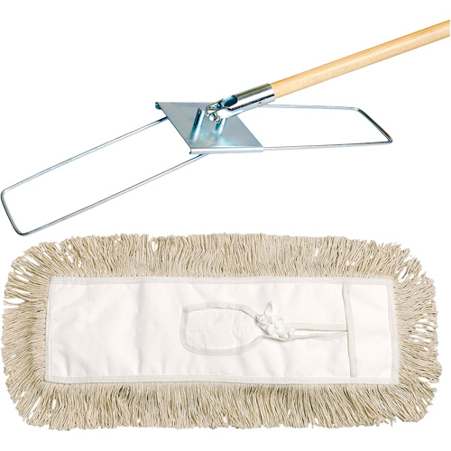 Break-Ezy Dust Mop System, Tie-On Style, Cotton, 36" L x 5" W Auto-Cam